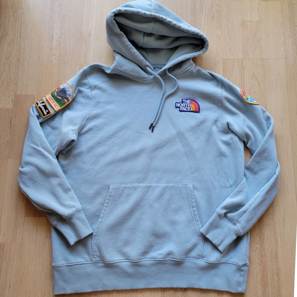 The North Face Womens California Heritage Patch Hoodie Light Blue Large Pullover